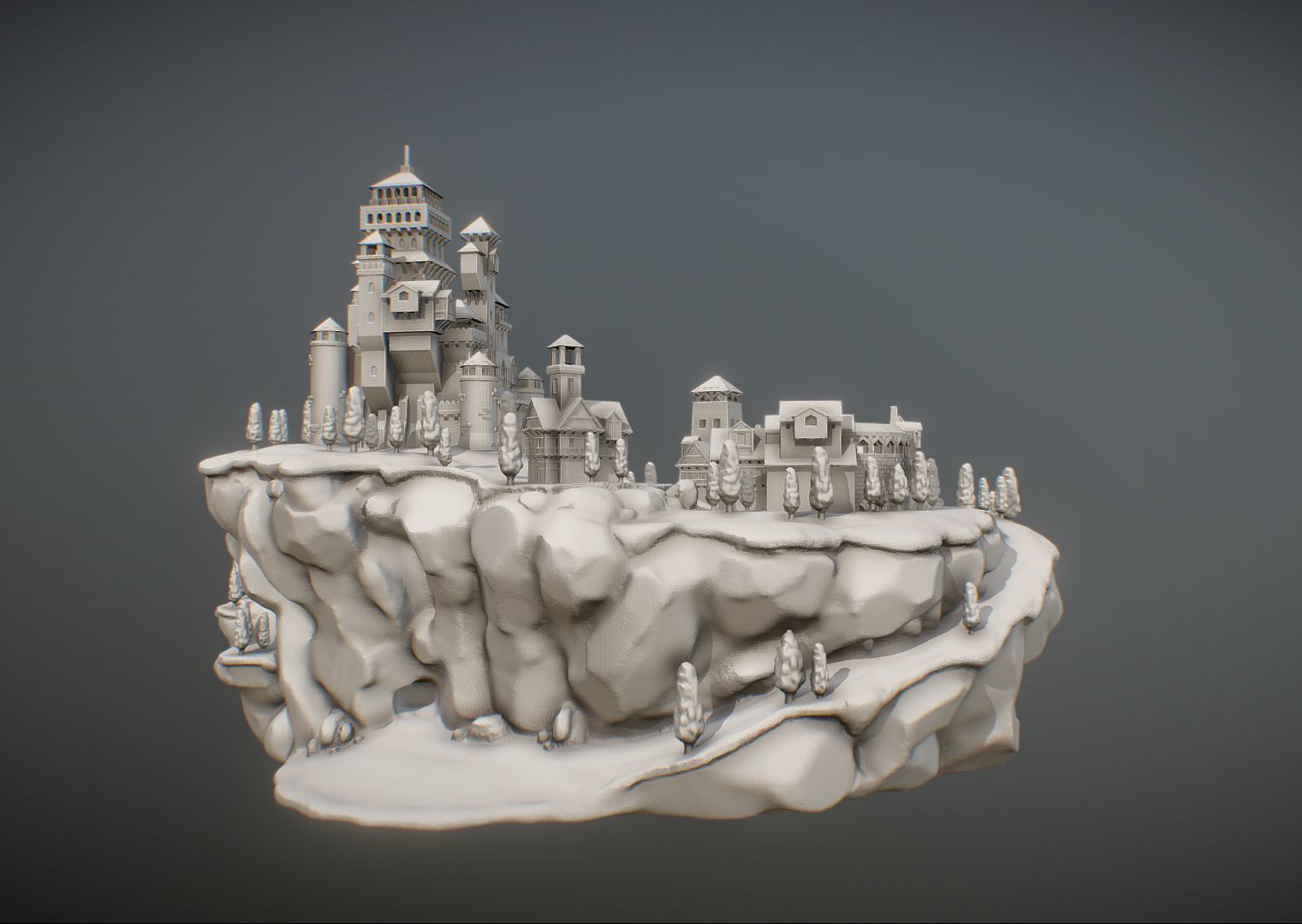 Medieval Village With Castle 3D print model_1