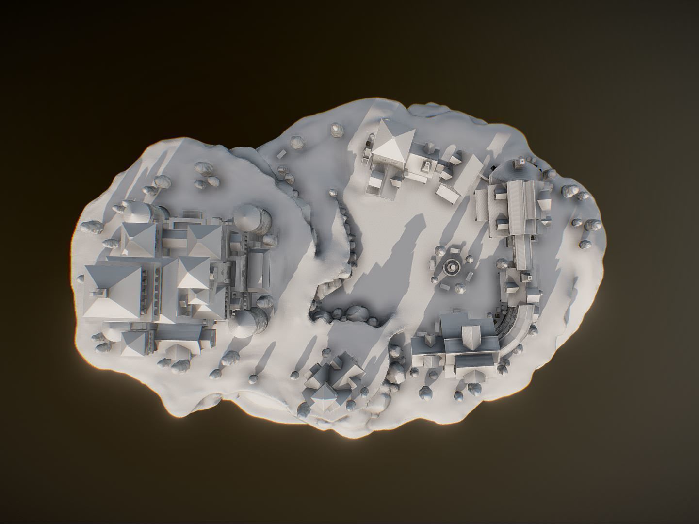 Medieval Village With Castle 3D print model_4