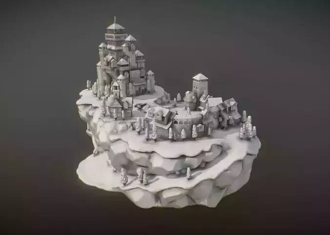 Medieval Village With Castle 3D print model