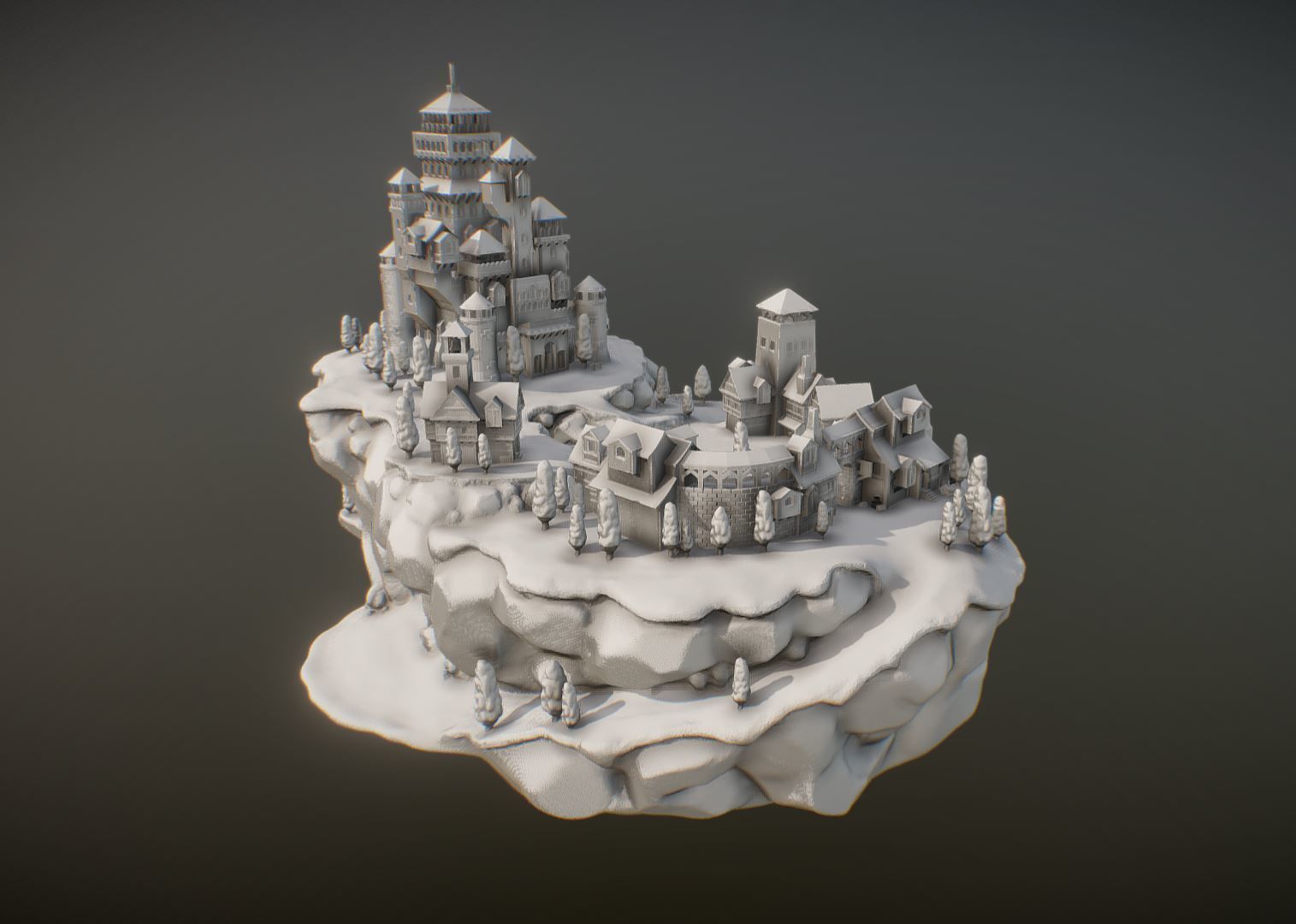 Medieval Village With Castle 3D print model_0