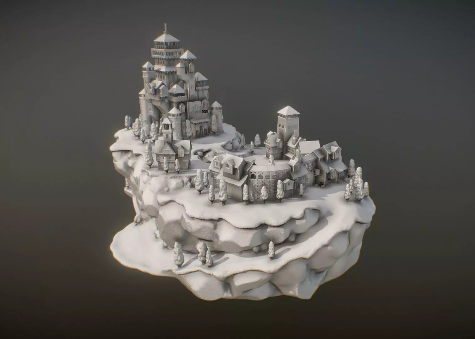 Medieval Village With Castle 3D print model_0