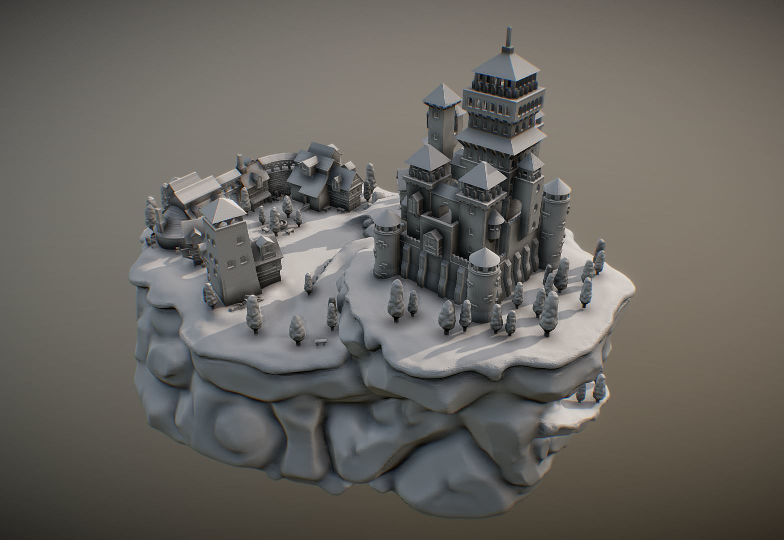Medieval Village With Castle 3D print model_3