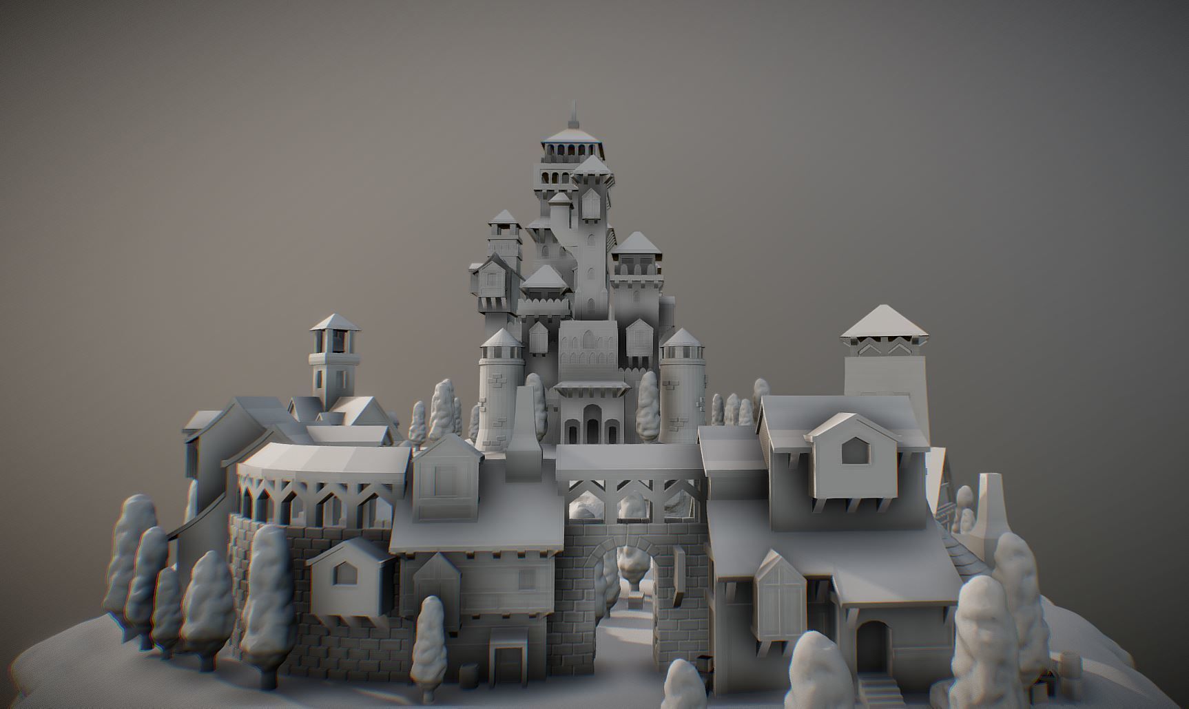 Medieval Village With Castle 3D print model_2