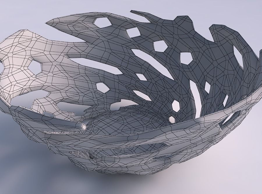 Bowl wide with faceted cuts and bulges  3D print model_5