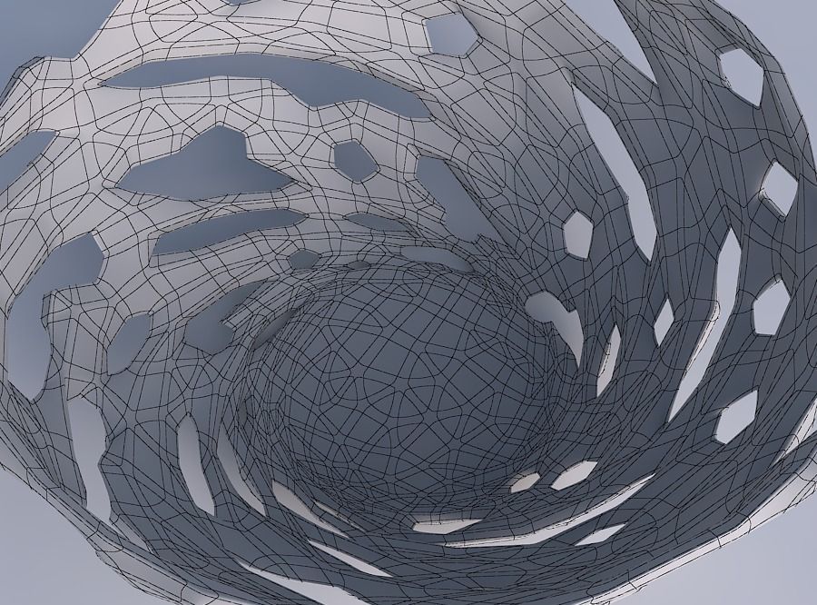 Bowl wide with faceted cuts and bulges  3D print model_6