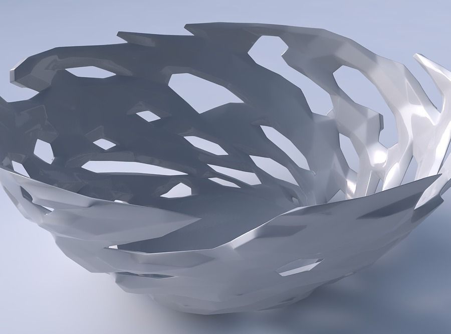 Bowl wide with faceted cuts and bulges  3D print model_3