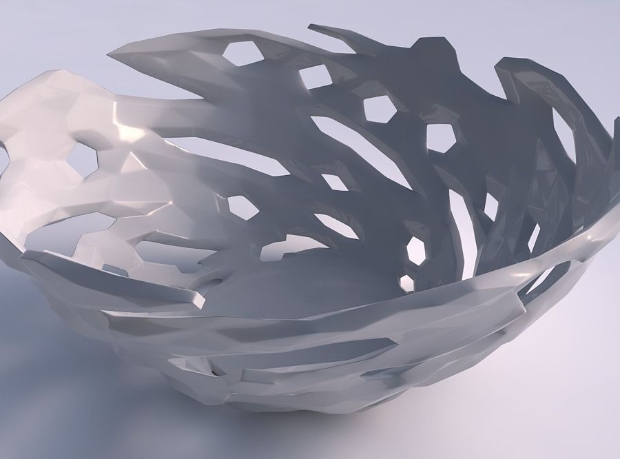 Bowl wide with faceted cuts and bulges  3D print model_0