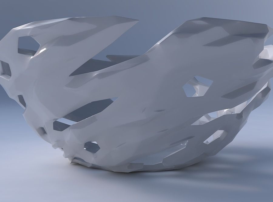 Bowl wide with faceted cuts and bulges  3D print model_4