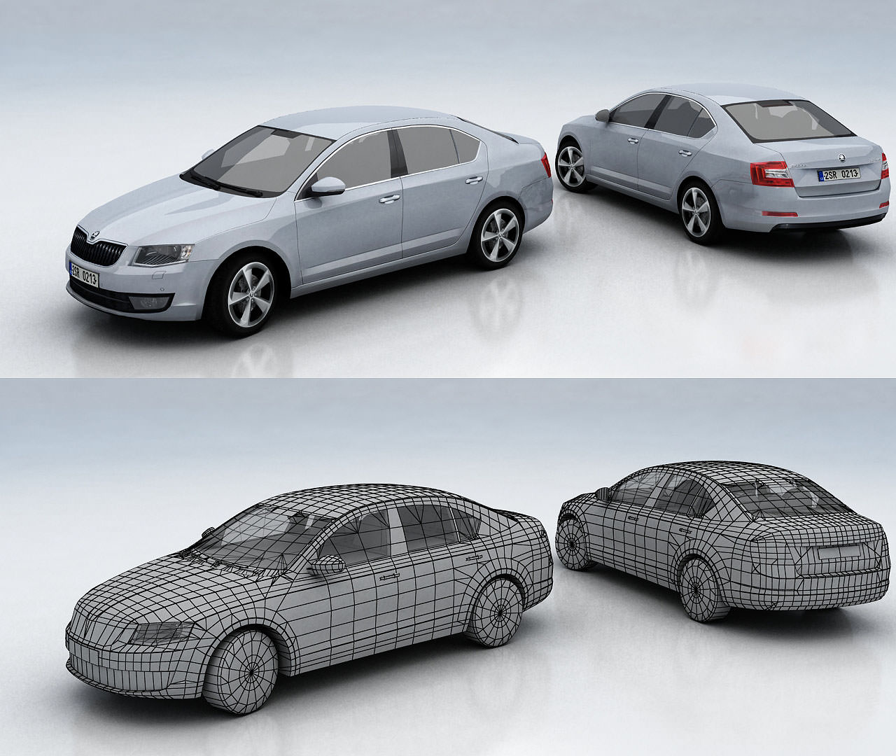 Skoda Octavia 3 liftback Low-poly 3D model_8