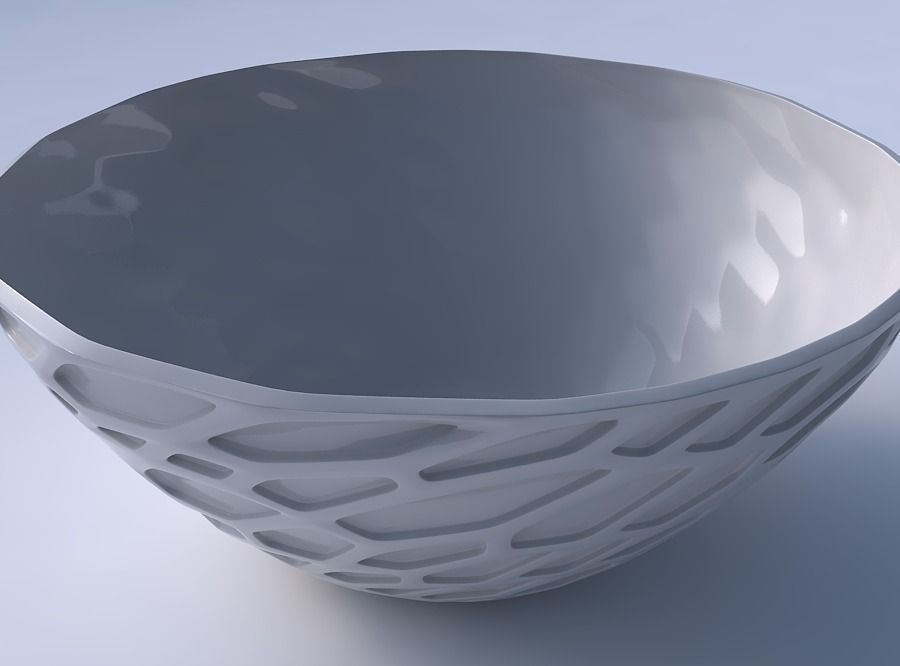 Bowl wide with organic dents 3D print model_3