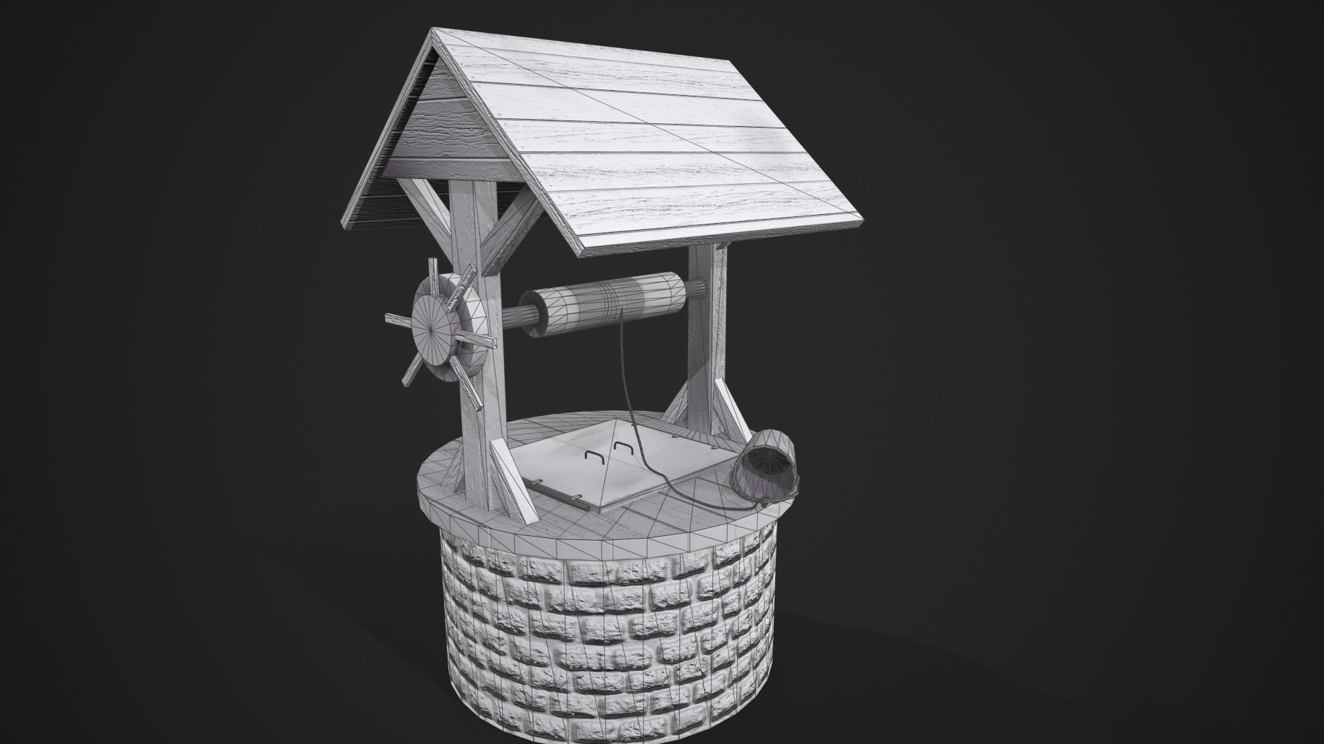 Stone well Low-poly 3D model_4