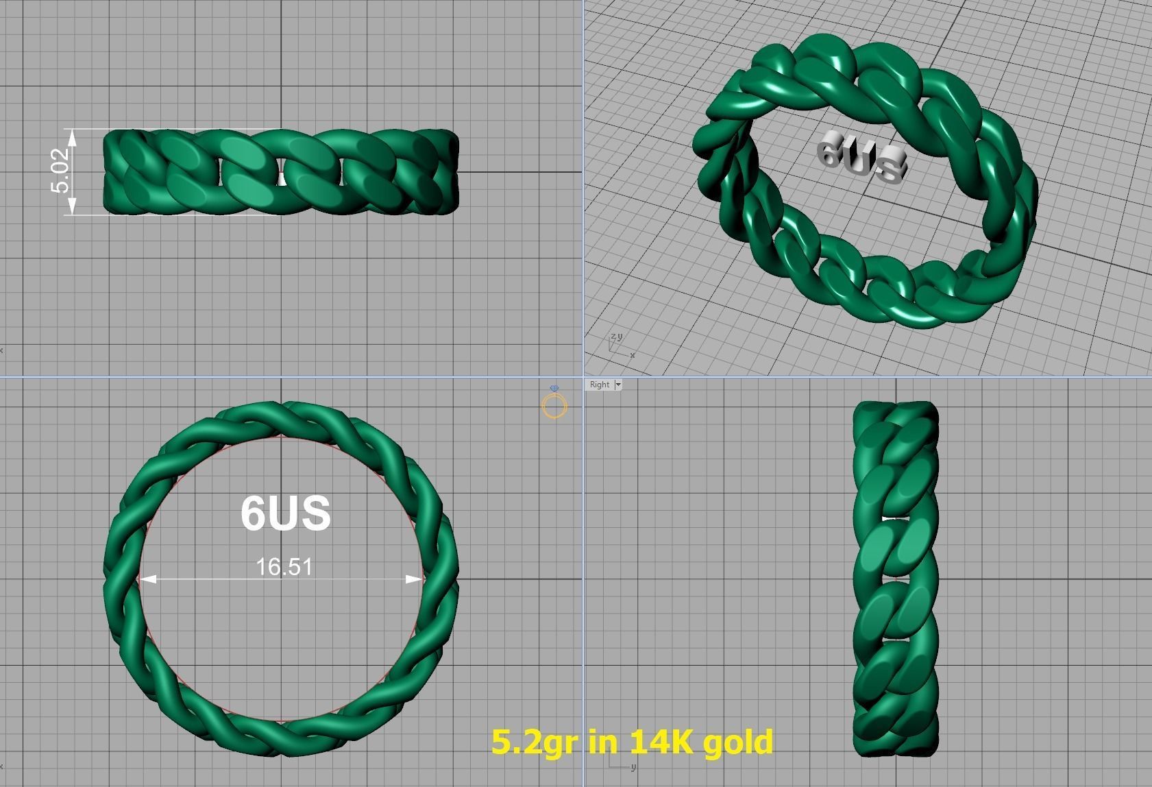 Miami Cuban Link Chain Ring Stackble 5mm wide Ring 3D print model_17