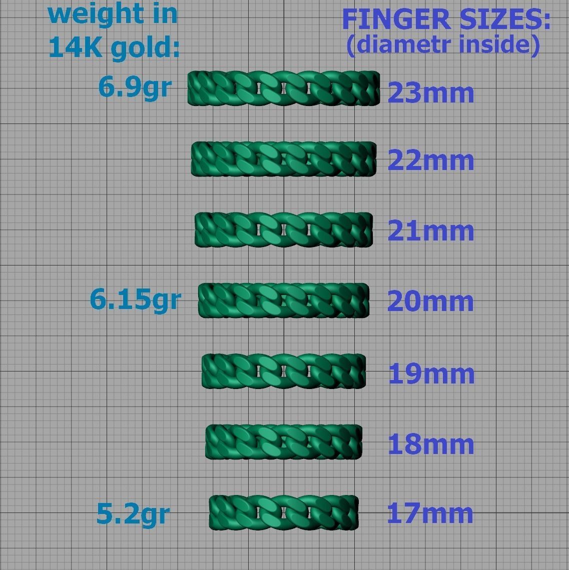 Miami Cuban Link Chain Ring Stackble 5mm wide Ring 3D print model_8