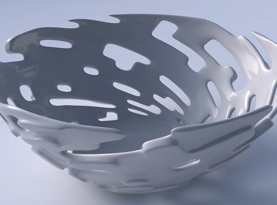 Bowl wide with smooth cuts and bulges   3D print model_3
