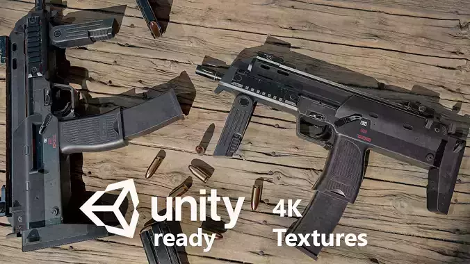 MP7 submachinegun 4K PBR Textures AAA Low-poly 3D model