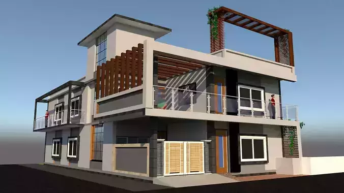 residence house design in chennai 3D model