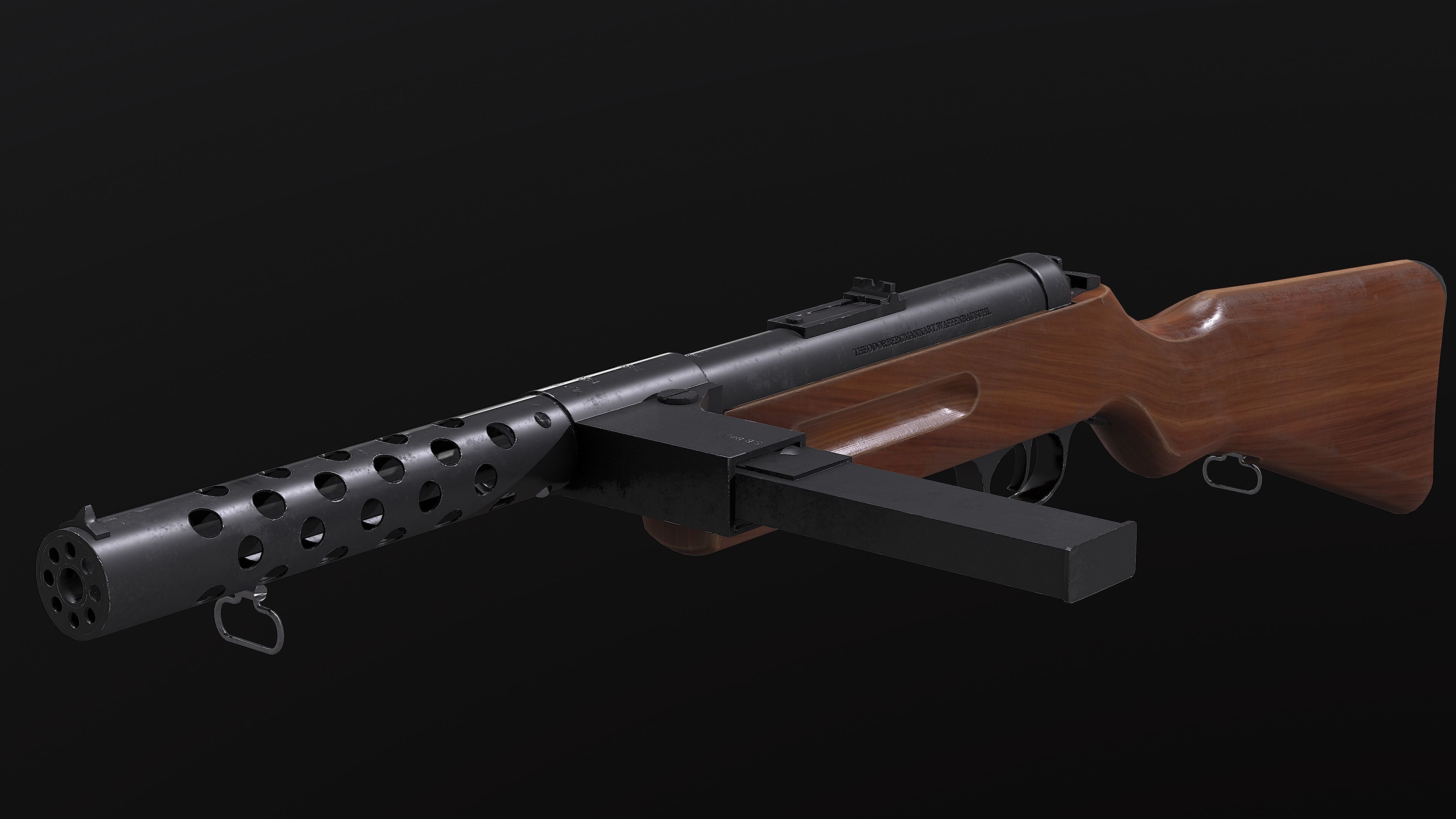 MP18 Submachine Gun Low-poly 3D model_4