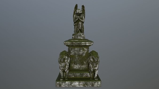 statue 4 gravestone with on top Low-poly 3D model