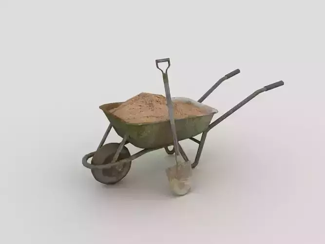 Trolley wheelbarrow with shovel and sand