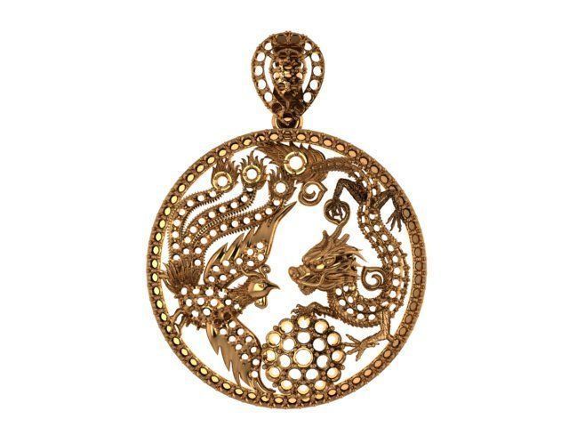 Dragon and Hamsa pendant 3D print model_3