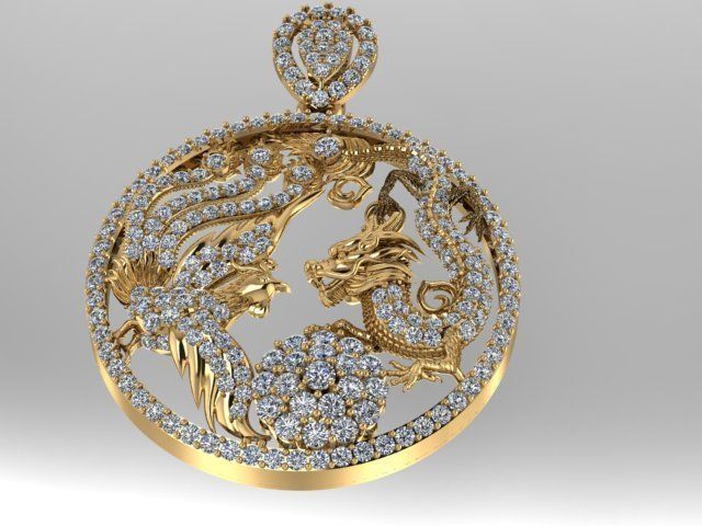 Dragon and Hamsa pendant 3D print model_1