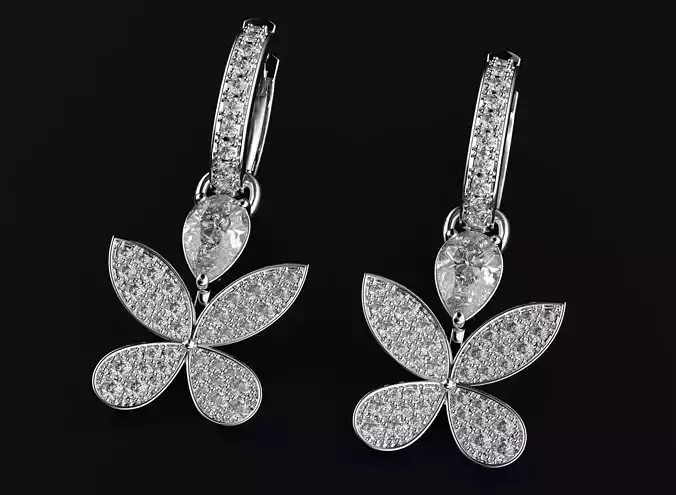 Delicate Womens Butterfly Earrings with Diamonds 515