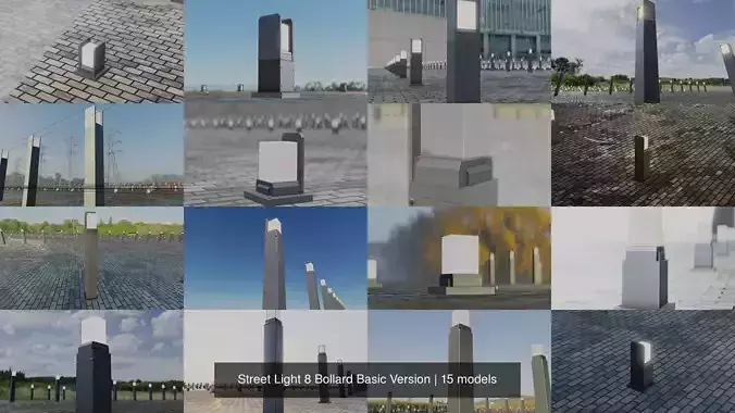 Street Light 8 Bollard Basic Version 3D Model Collection