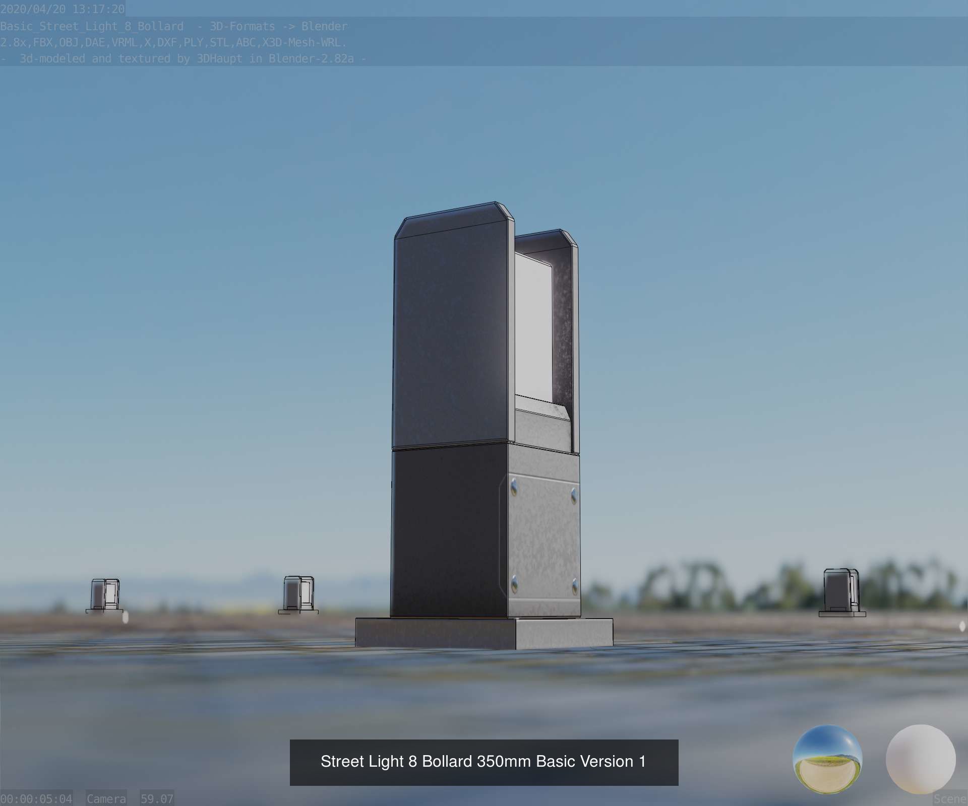 Street Light 8 Bollard Basic Version 3D Model Collection_1