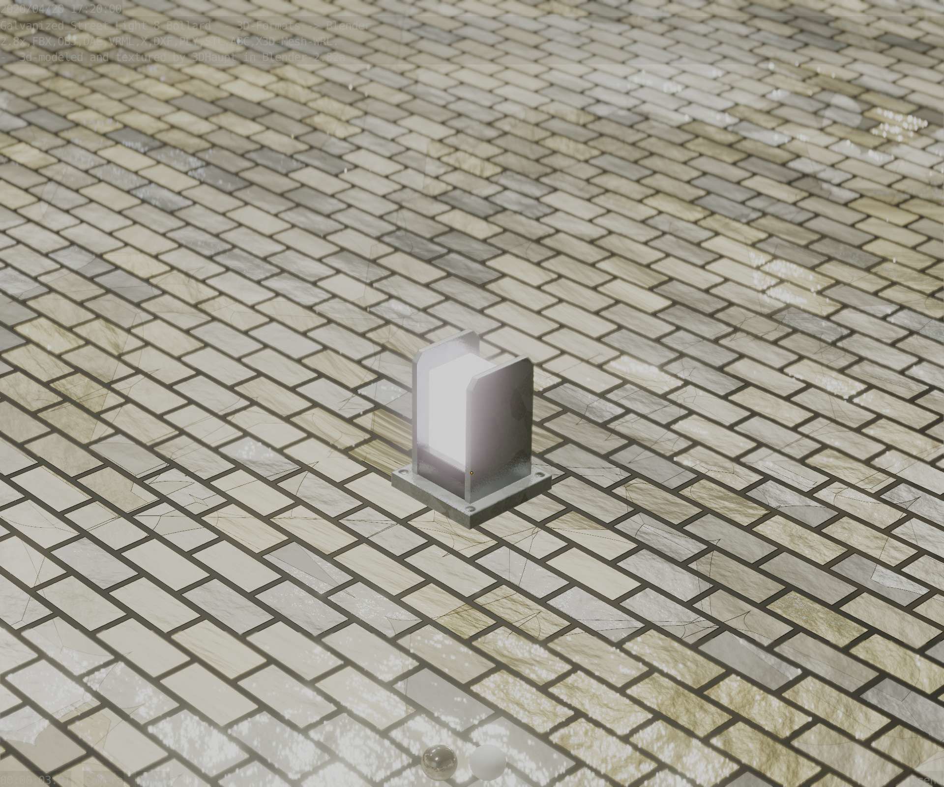 Street Light 8 Bollard 200mm Galvanized Version 1 Low-poly 3D model_73