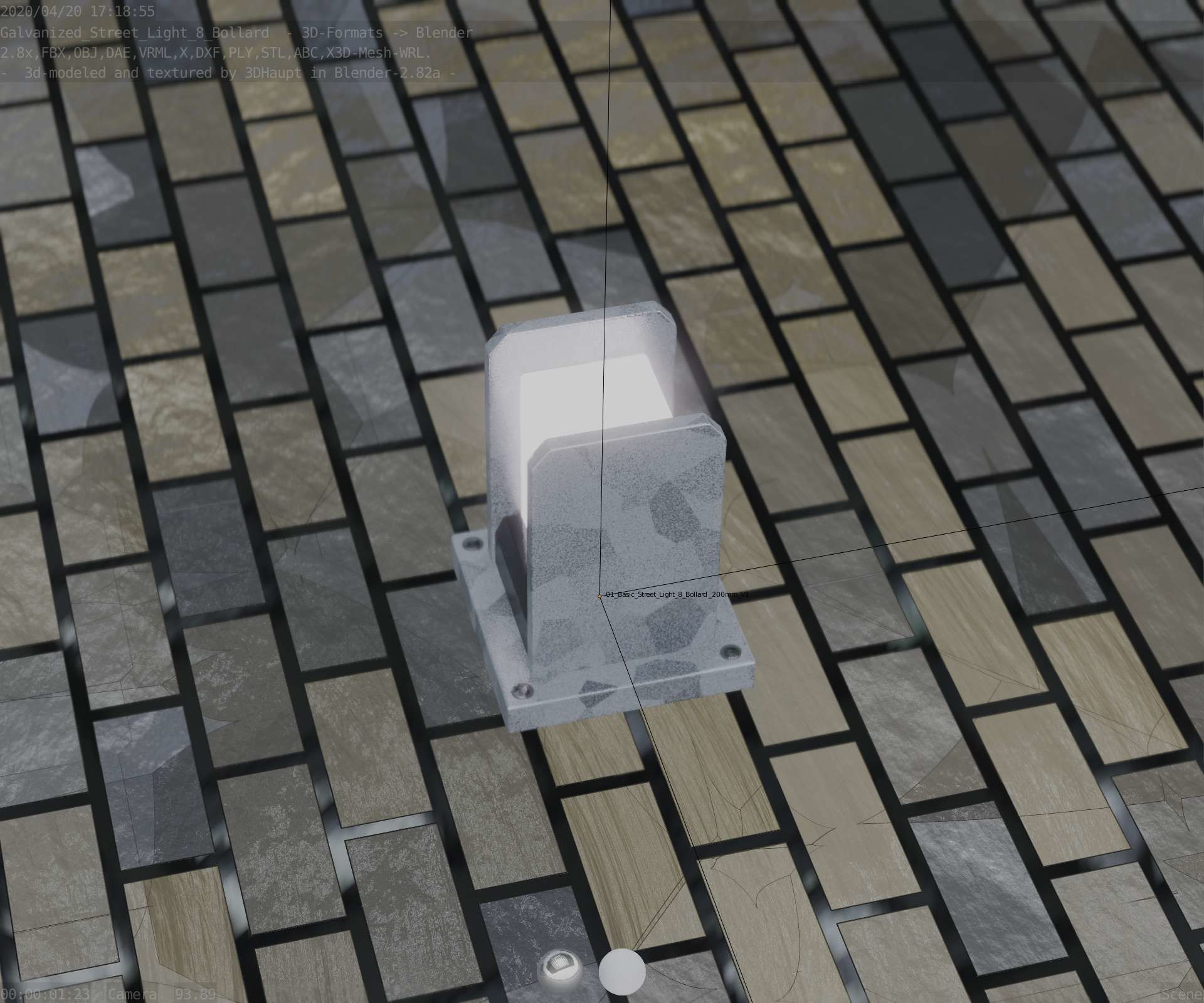 Street Light 8 Bollard 200mm Galvanized Version 1 Low-poly 3D model_47