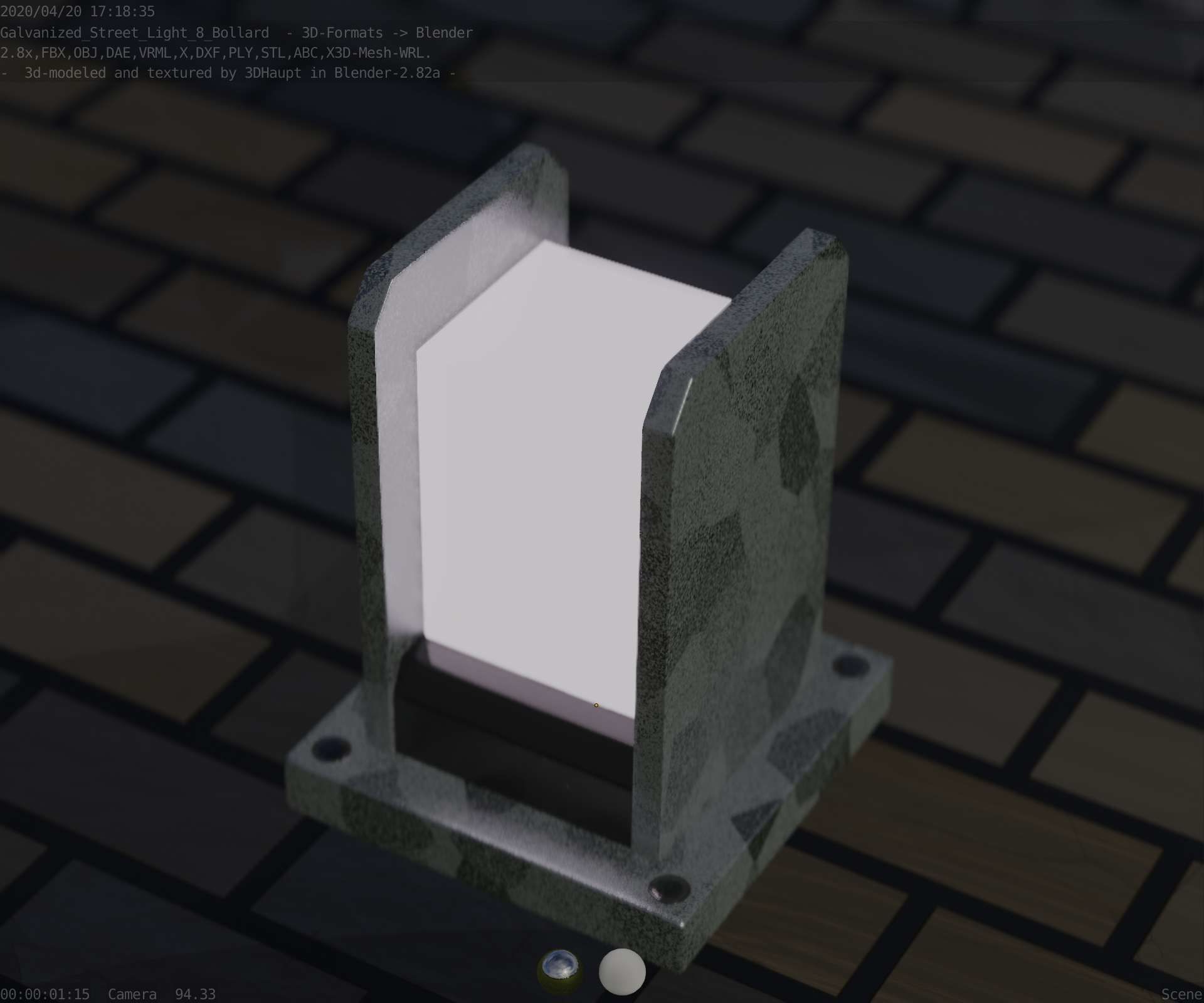 Street Light 8 Bollard 200mm Galvanized Version 1 Low-poly 3D model_39