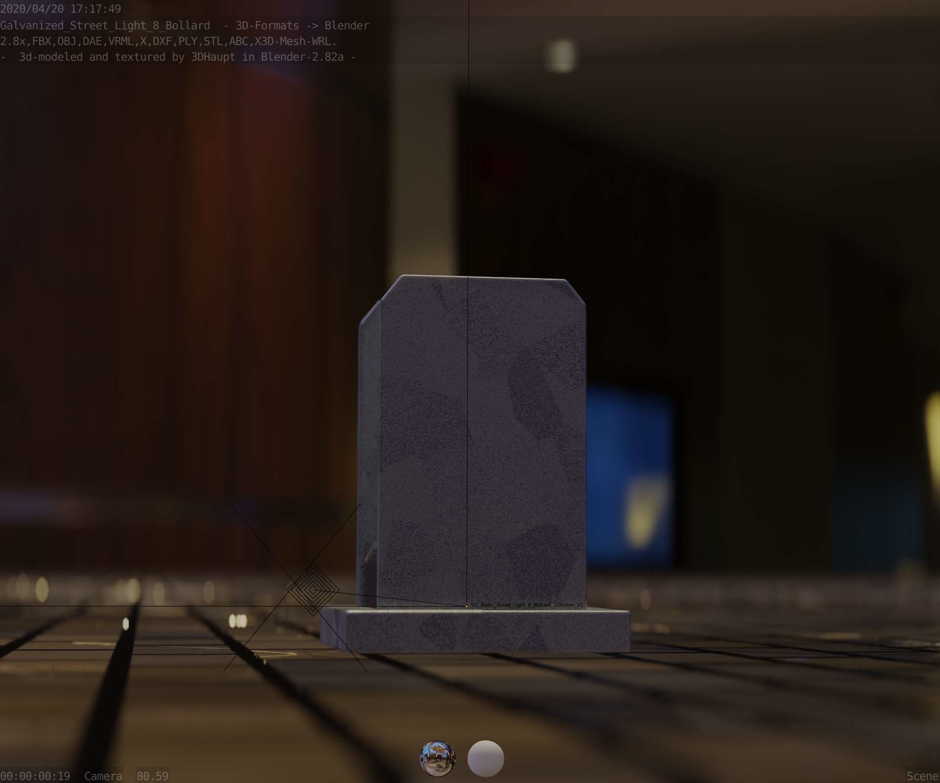 Street Light 8 Bollard 200mm Galvanized Version 1 Low-poly 3D model_31