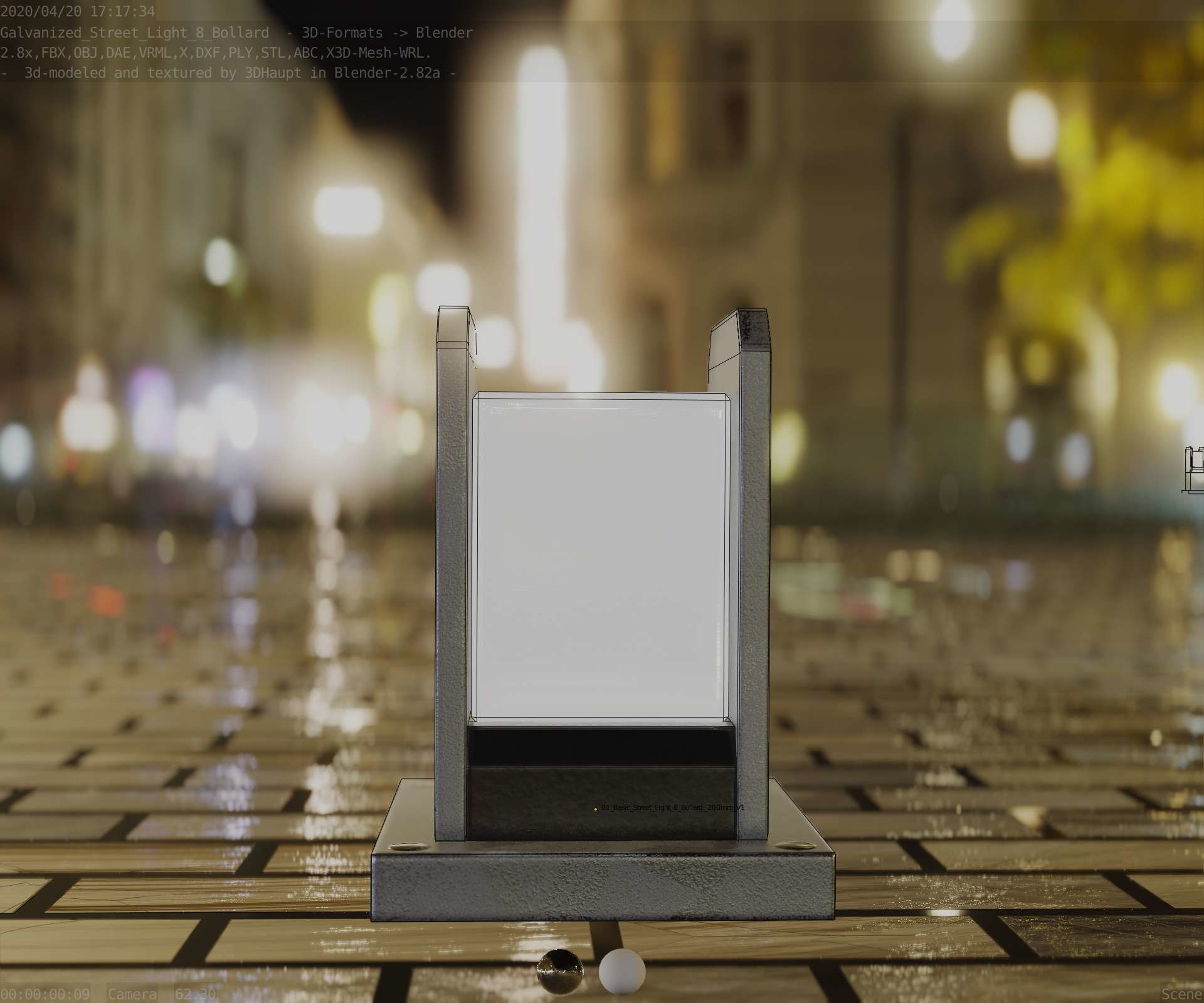 Street Light 8 Bollard 200mm Galvanized Version 1 Low-poly 3D model_21