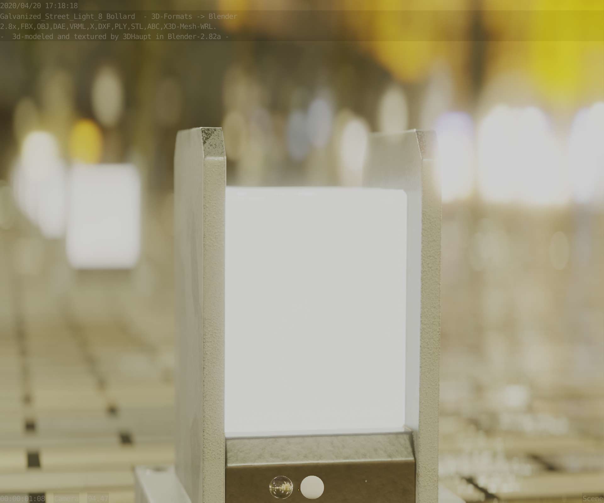 Street Light 8 Bollard 200mm Galvanized Version 1 Low-poly 3D model_9