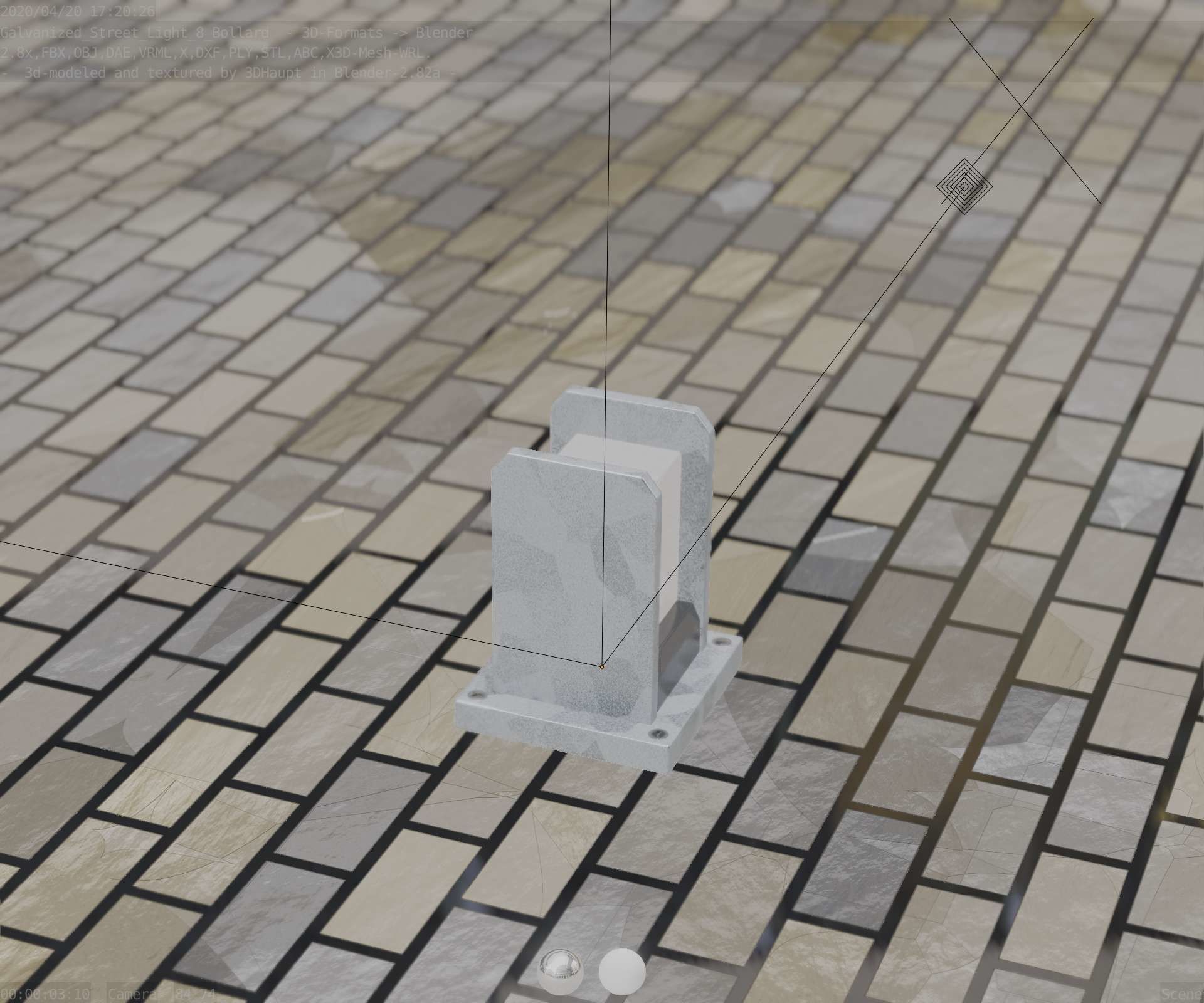 Street Light 8 Bollard 200mm Galvanized Version 1 Low-poly 3D model_82