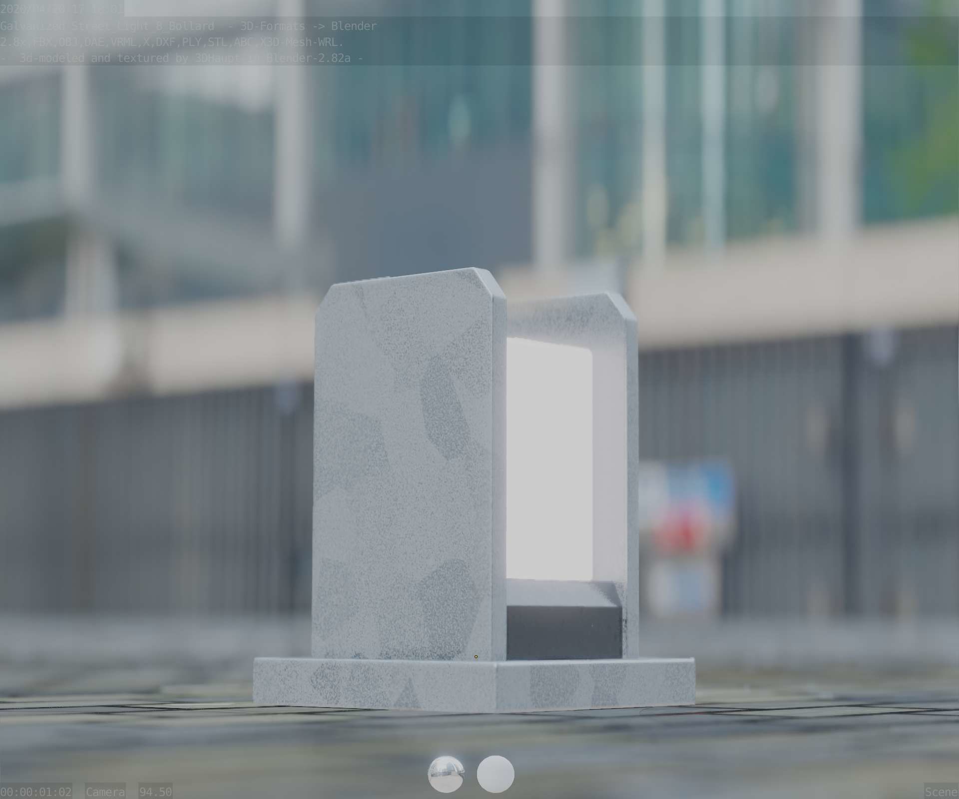 Street Light 8 Bollard 200mm Galvanized Version 1 Low-poly 3D model_3