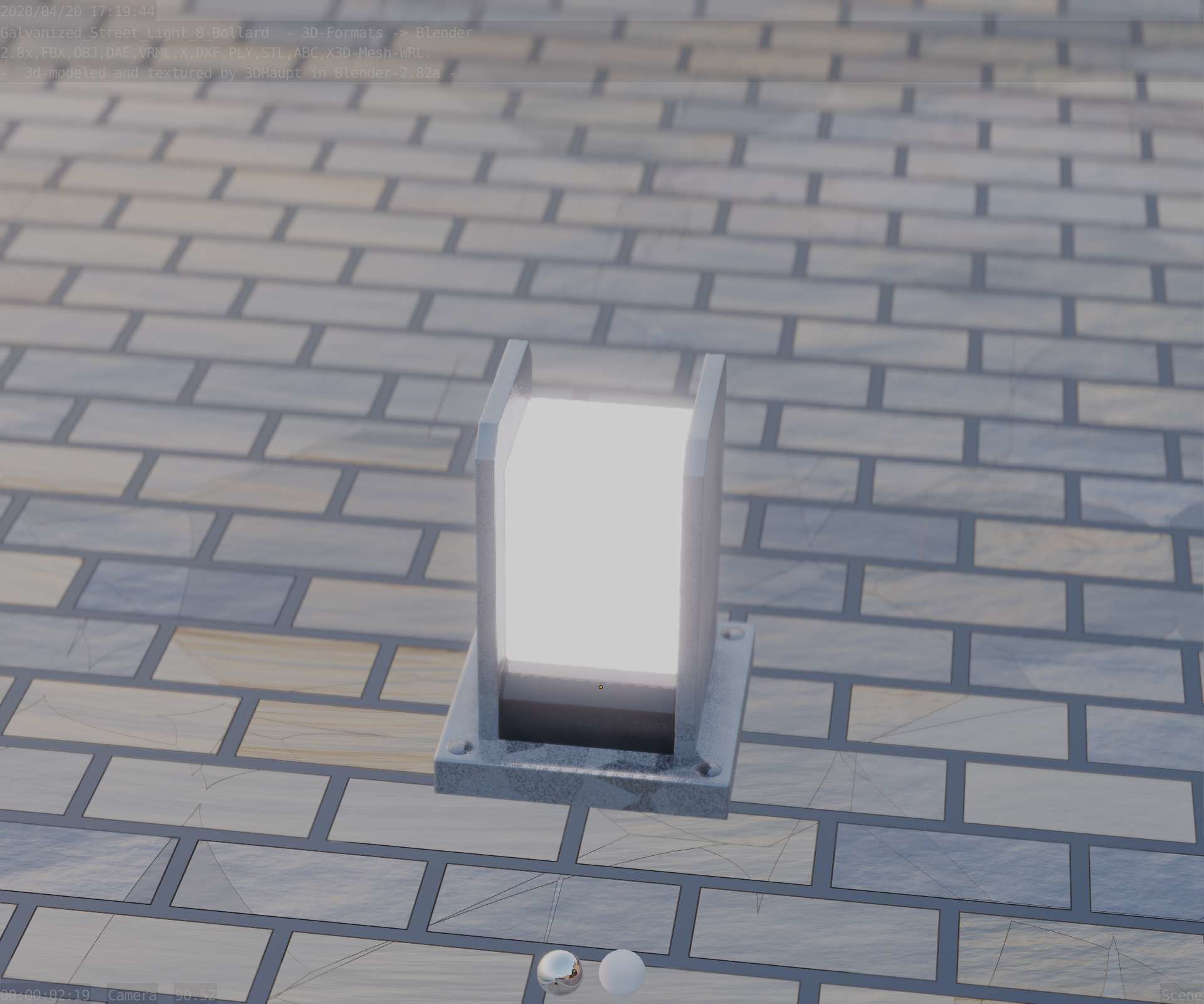 Street Light 8 Bollard 200mm Galvanized Version 1 Low-poly 3D model_67