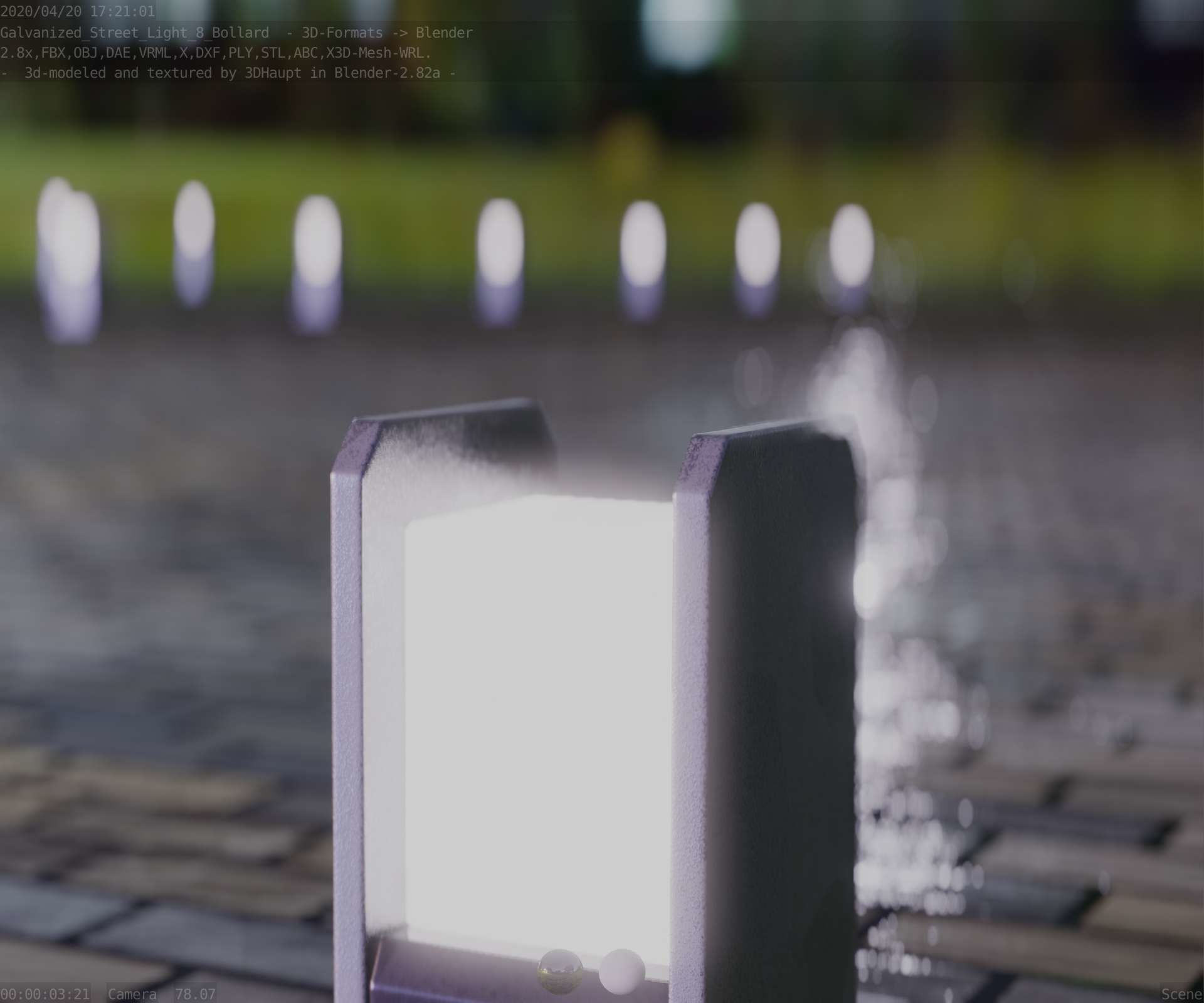 Street Light 8 Bollard 200mm Galvanized Version 1 Low-poly 3D model_93