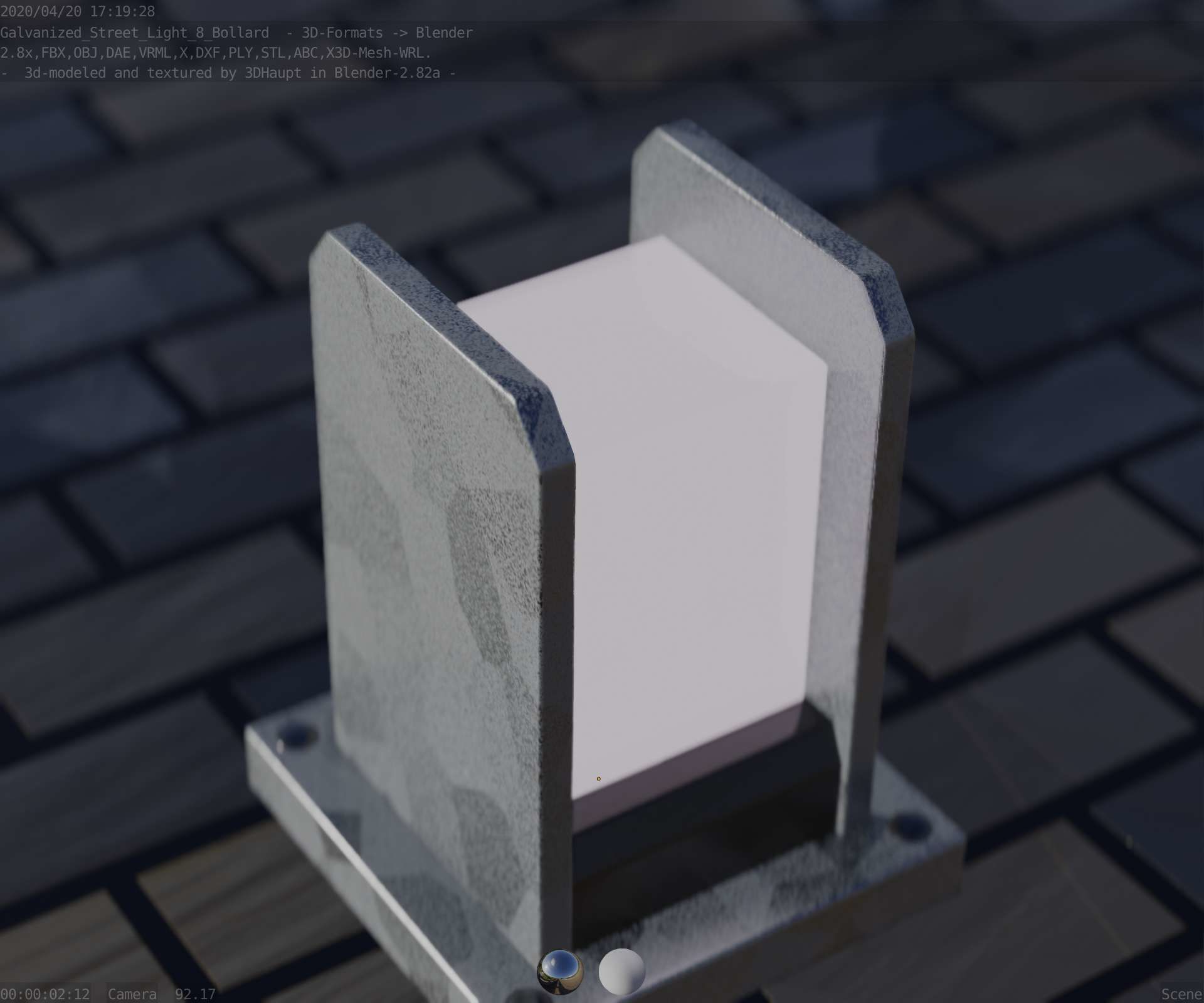 Street Light 8 Bollard 200mm Galvanized Version 1 Low-poly 3D model_60