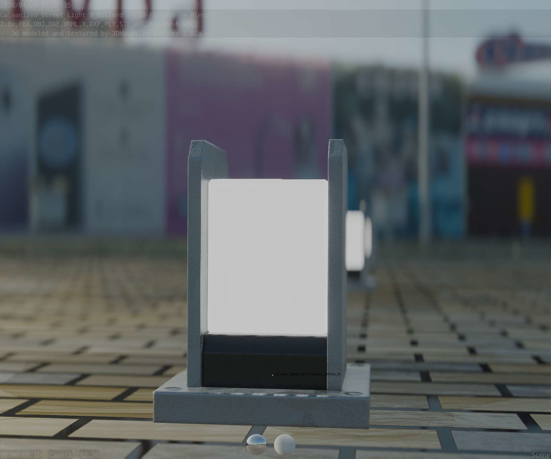 Street Light 8 Bollard 200mm Galvanized Version 1 Low-poly 3D model_22