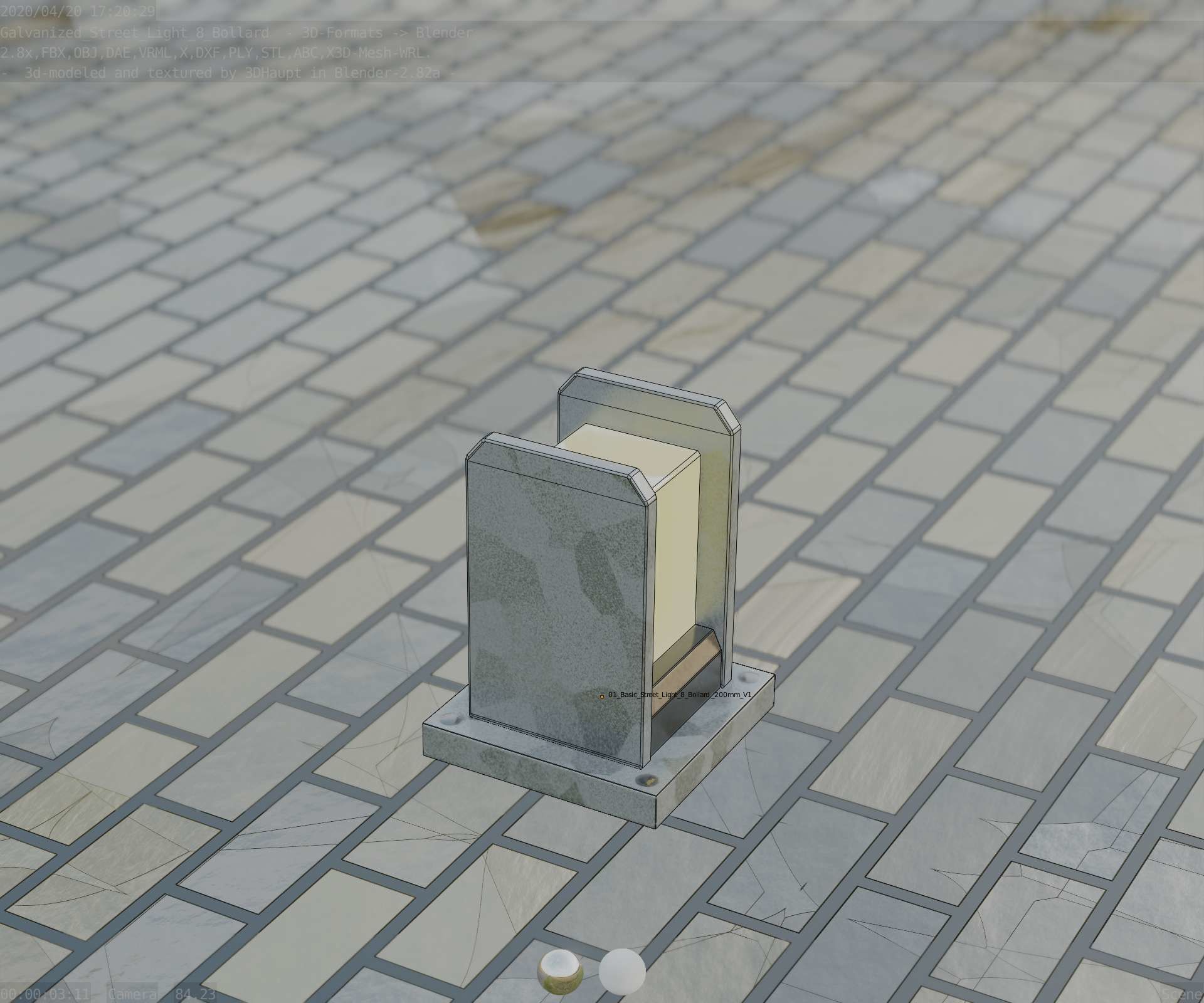 Street Light 8 Bollard 200mm Galvanized Version 1 Low-poly 3D model_83