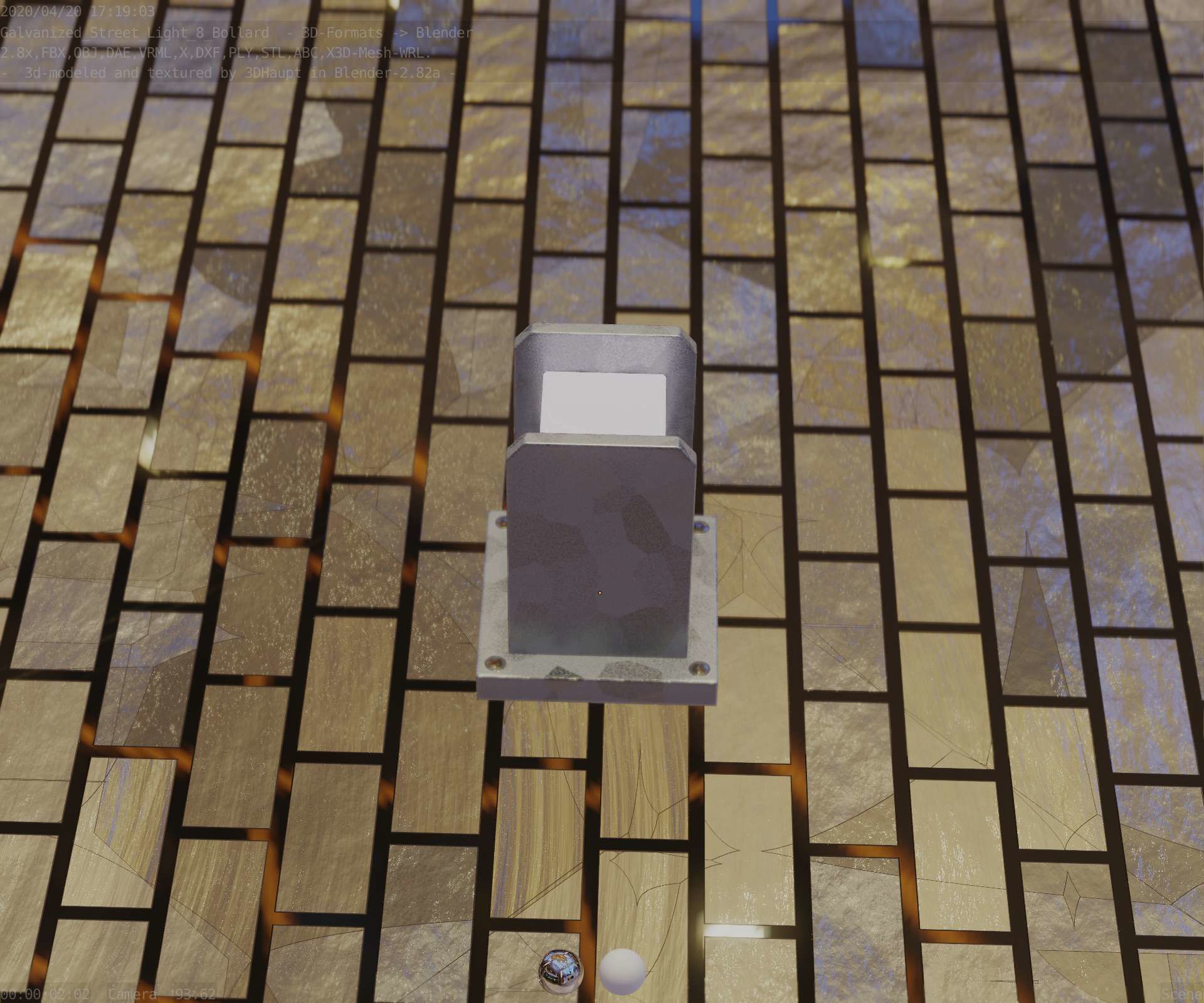 Street Light 8 Bollard 200mm Galvanized Version 1 Low-poly 3D model_50