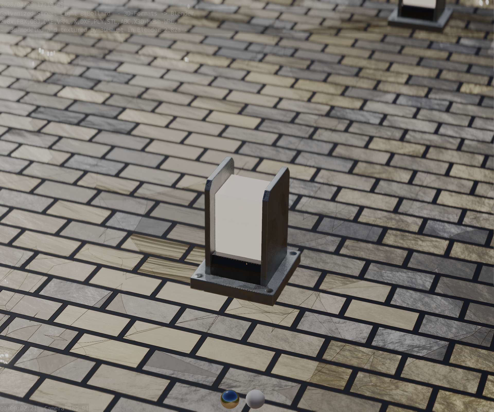 Street Light 8 Bollard 200mm Galvanized Version 1 Low-poly 3D model_69