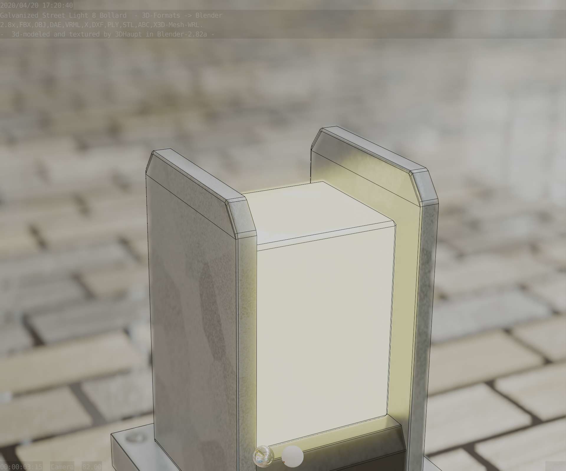 Street Light 8 Bollard 200mm Galvanized Version 1 Low-poly 3D model_87
