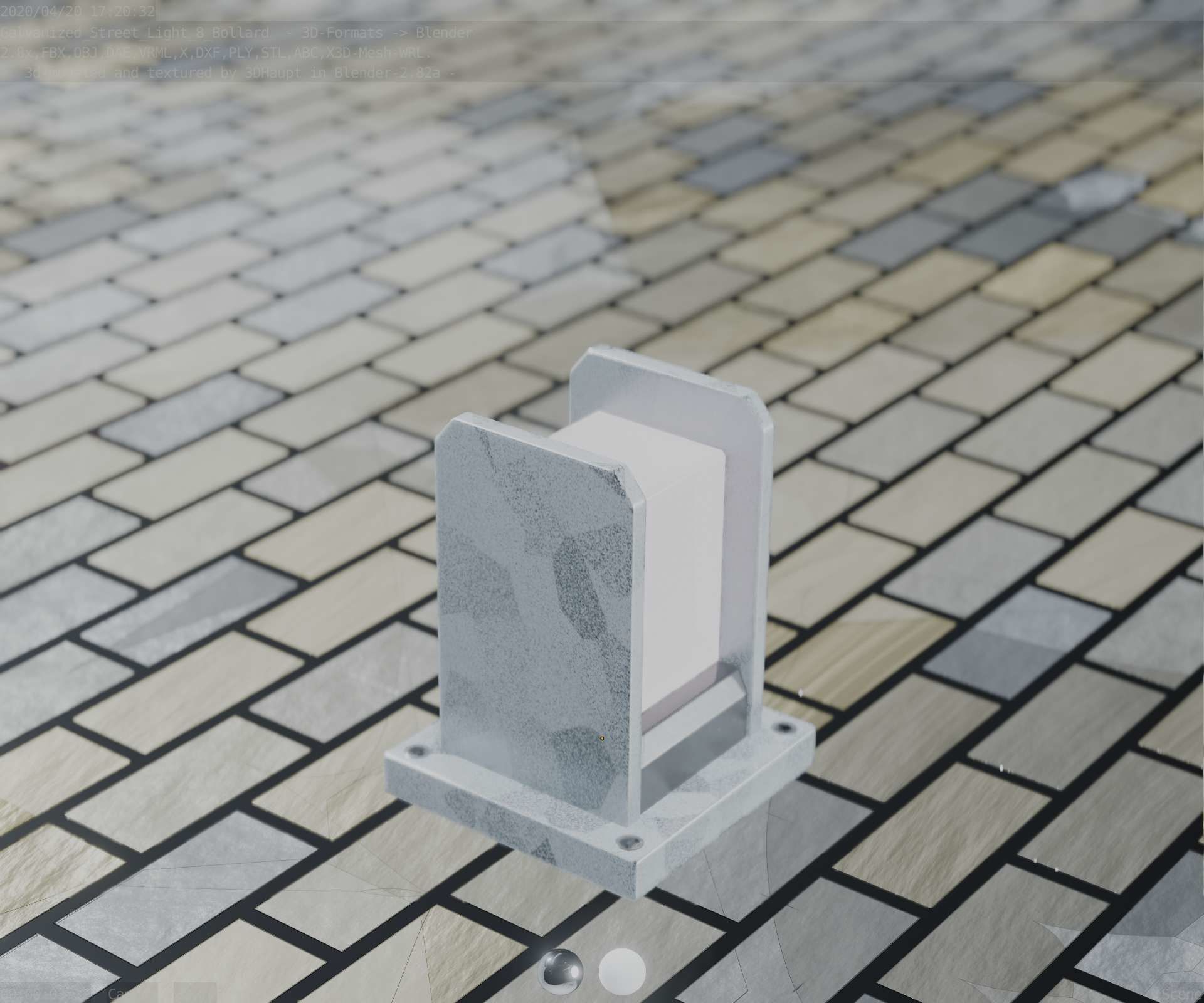 Street Light 8 Bollard 200mm Galvanized Version 1 Low-poly 3D model_84