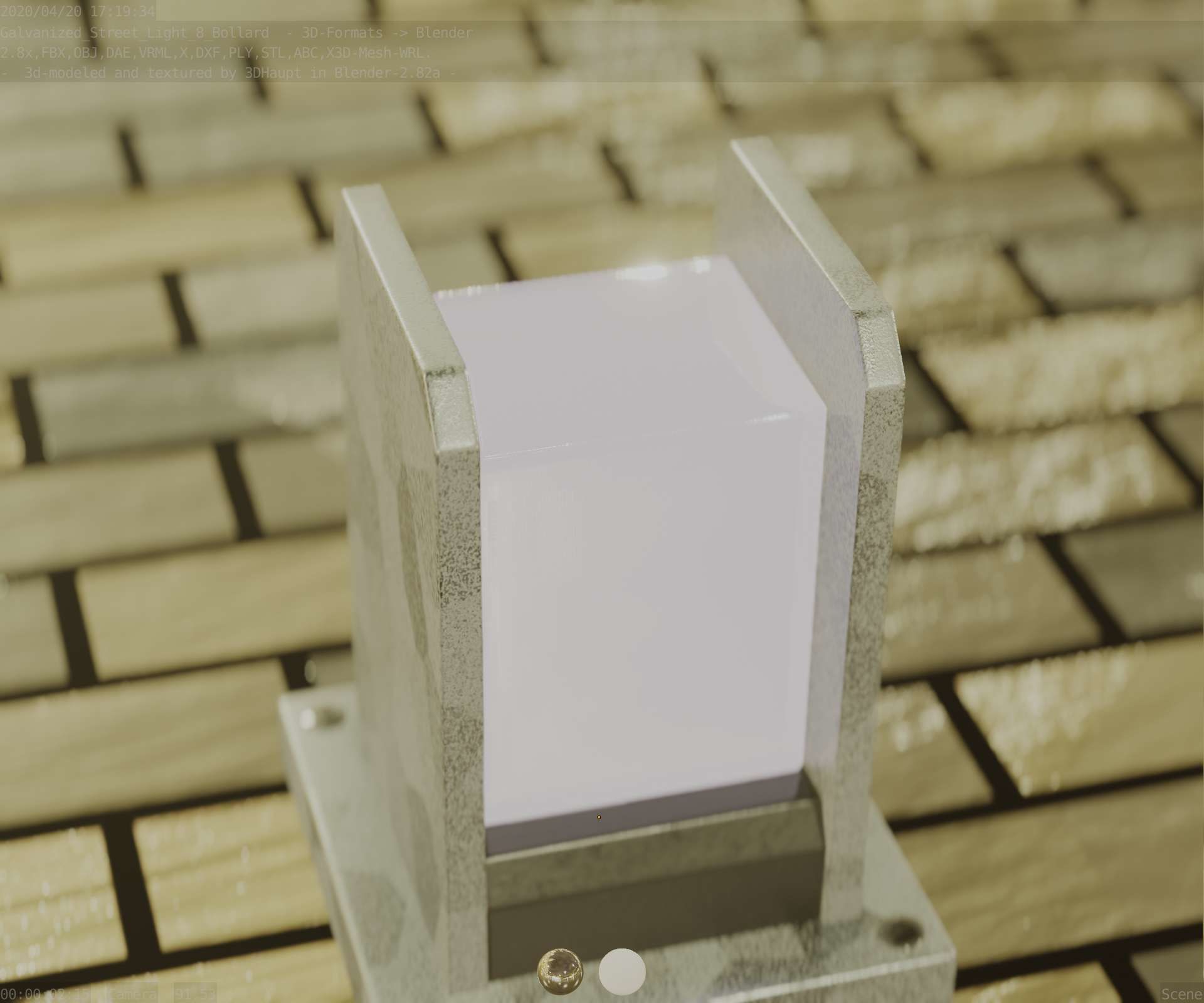 Street Light 8 Bollard 200mm Galvanized Version 1 Low-poly 3D model_63