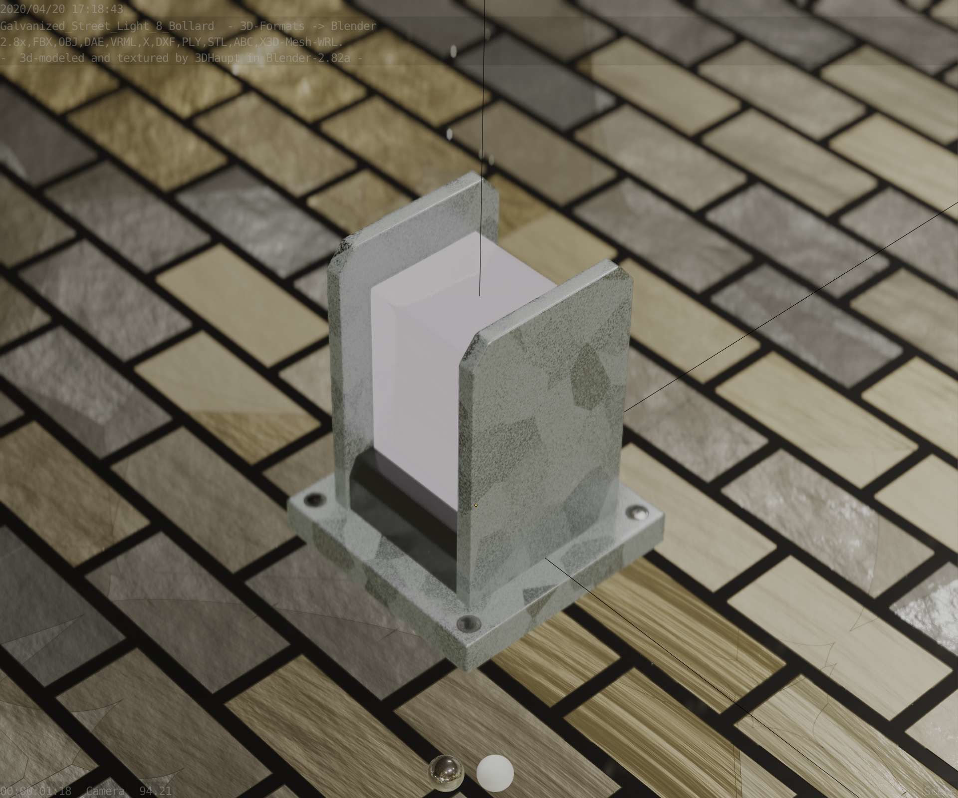 Street Light 8 Bollard 200mm Galvanized Version 1 Low-poly 3D model_42