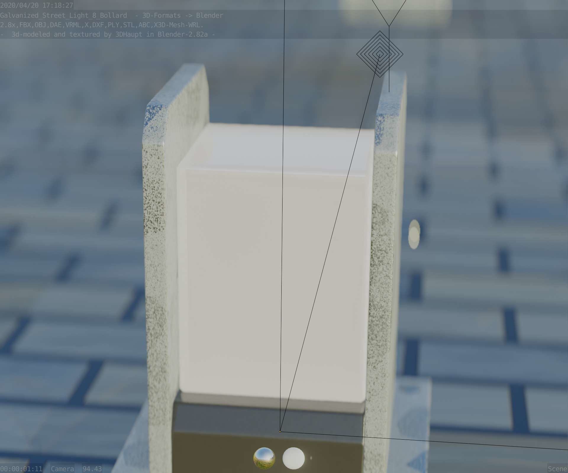 Street Light 8 Bollard 200mm Galvanized Version 1 Low-poly 3D model_12