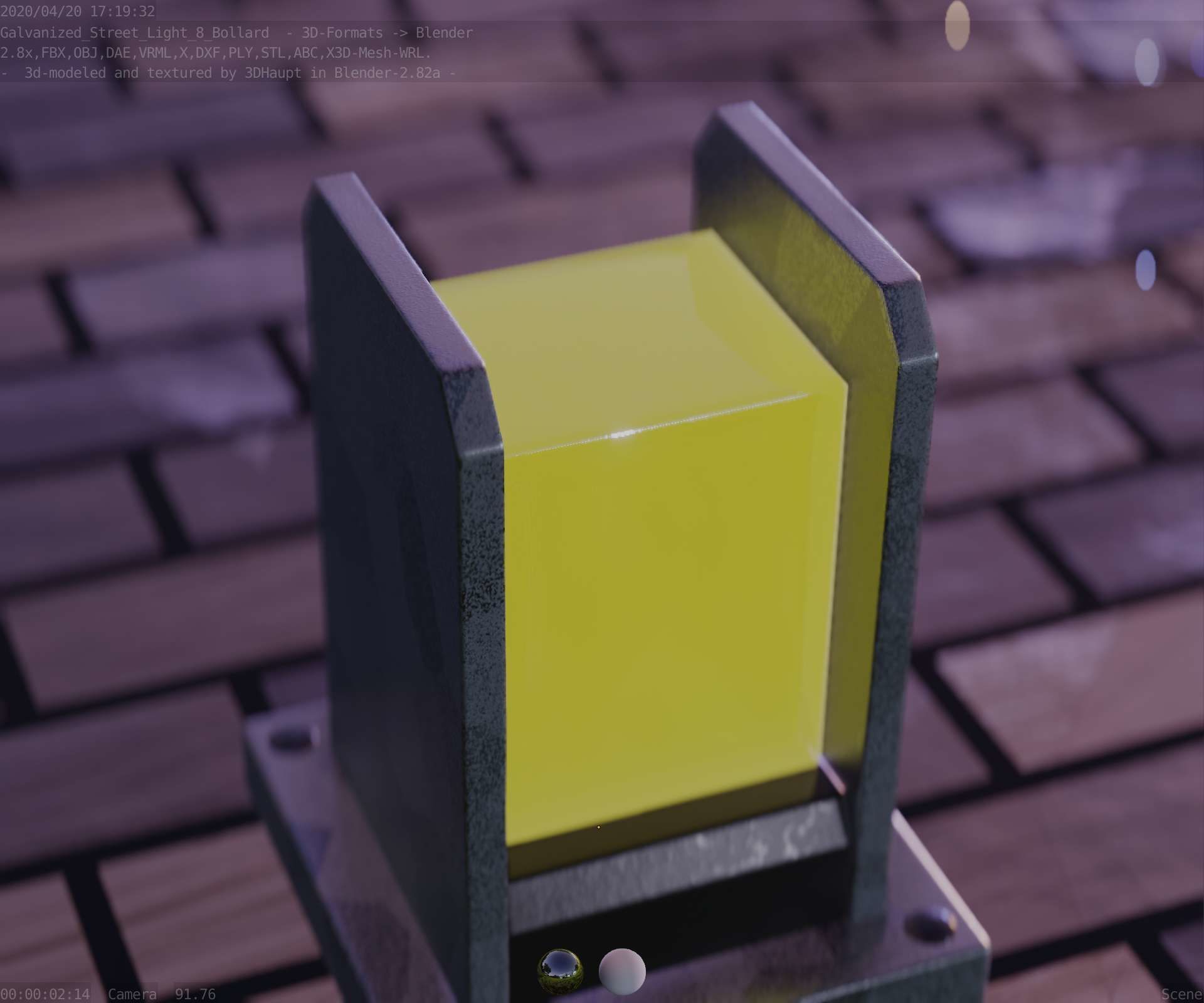 Street Light 8 Bollard 200mm Galvanized Version 1 Low-poly 3D model_62