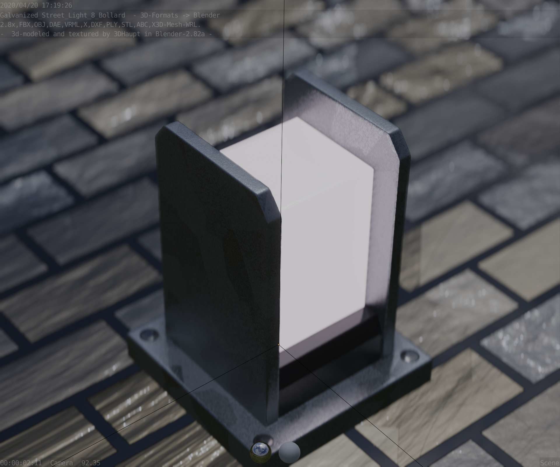 Street Light 8 Bollard 200mm Galvanized Version 1 Low-poly 3D model_59